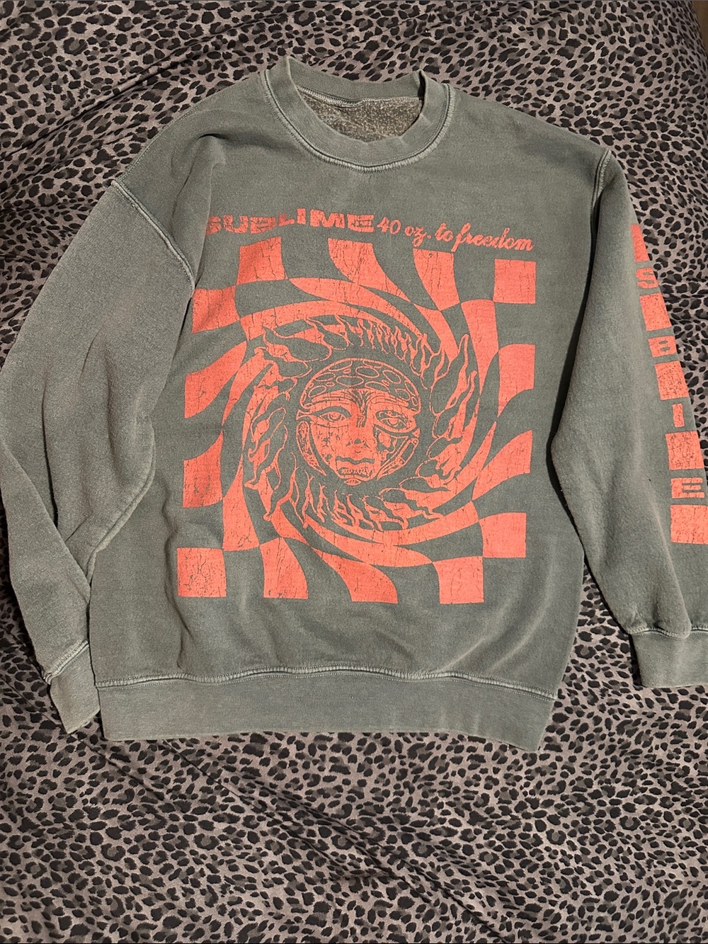 BKE Olive Green Crewneck Sweatshirt with Orange Graphic SZ small